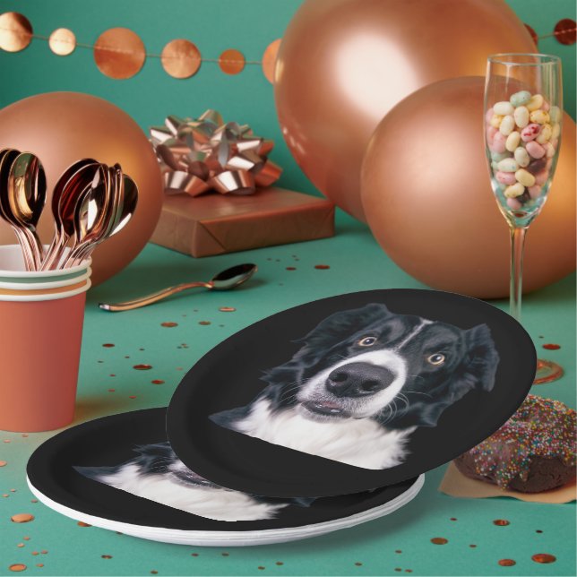 Black and White Dog Face Paper Plates (Multi)