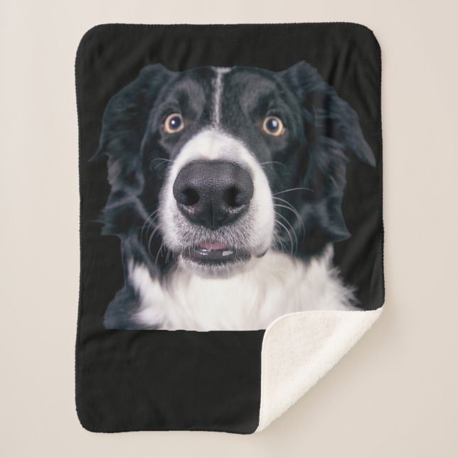 Black and White Dog Face Sherpa Blanket (Front)