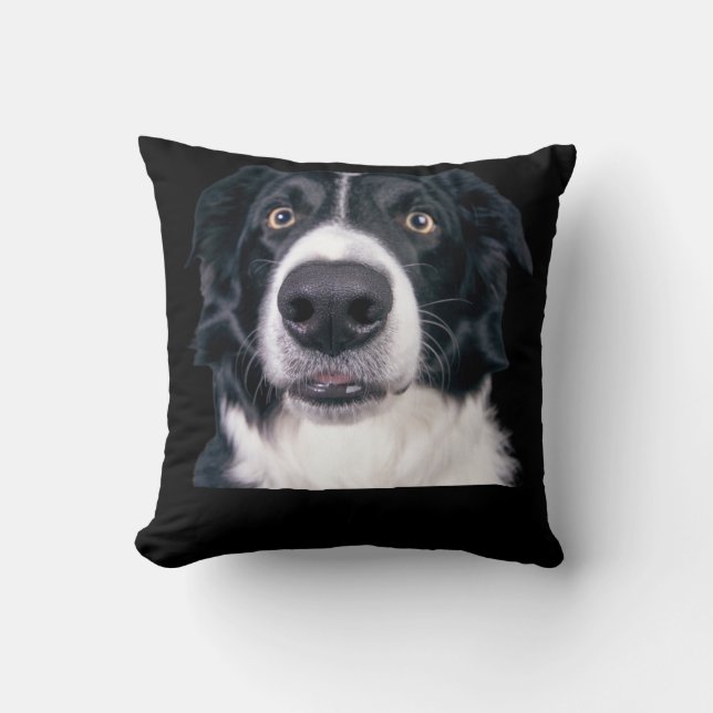Black and White Dog Face Throw Pillow (Front)