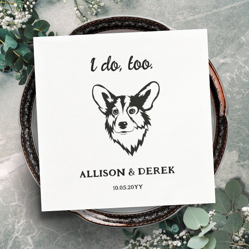 Black and White Dog Lovers Pet Corgi Wedding Napkins