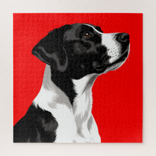 Black and White Dog on Bold Red Background Jigsaw Puzzle