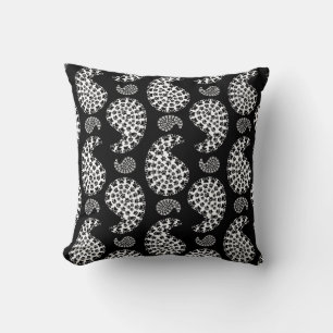 Black And White Dog Paw Paisley Print Throw Pillow