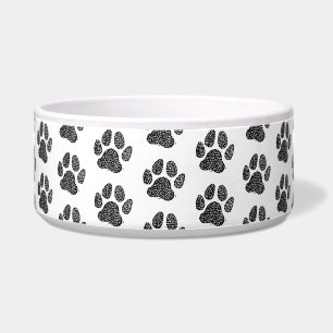 Black and White Dog Paw Print Linocut Bowl