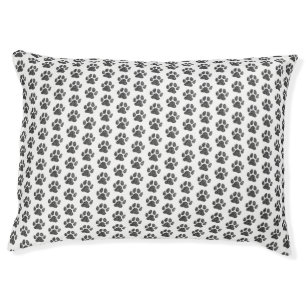 Black and White Dog Paw Print Linocut Pet Bed
