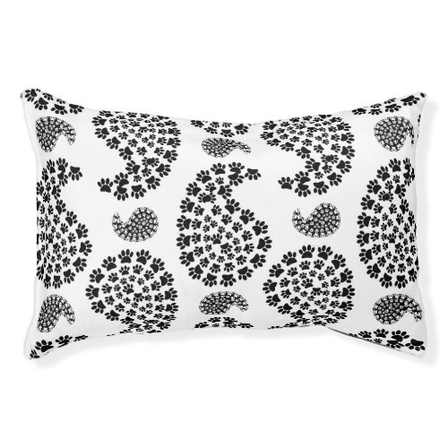 Black And White Dog Paw Print Paisley Pattern Pet Bed