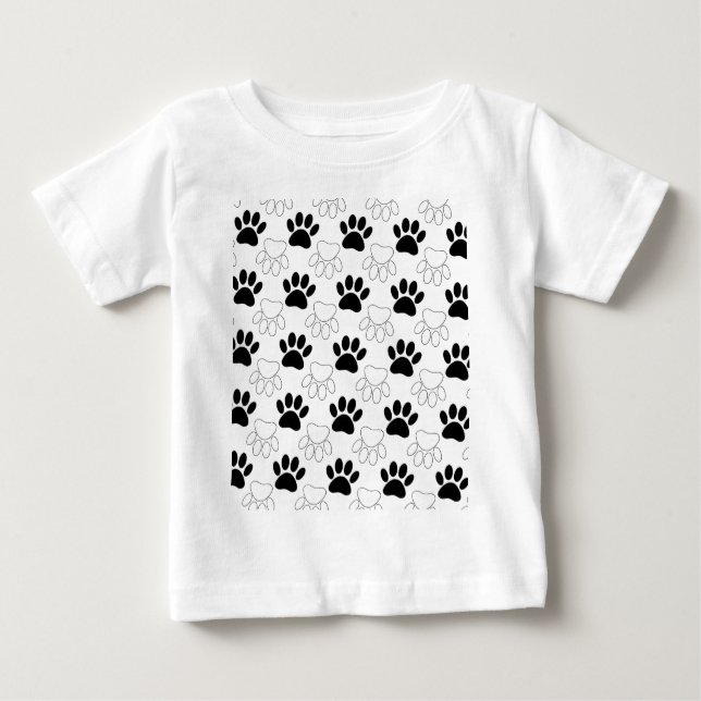 Black And White Dog Paw Print Pattern Baby T-Shirt (Front)