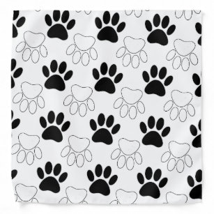 Black And White Dog Paw Print Pattern Bandana