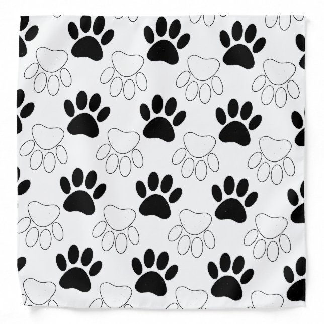 Black And White Dog Paw Print Pattern Bandana (Front)