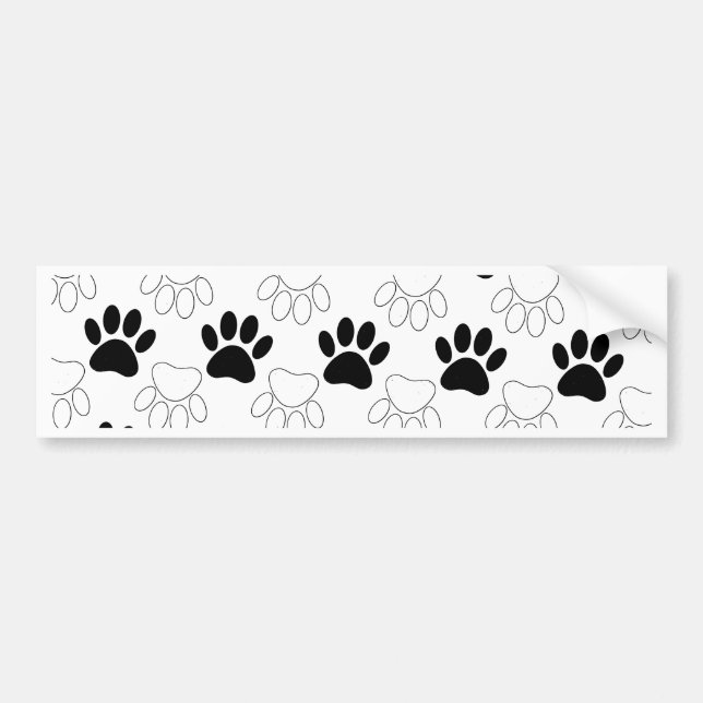 Black And White Dog Paw Print Pattern Bumper Sticker (Front)