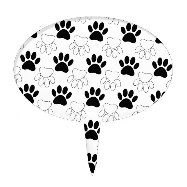 Black And White Dog Paw Print Pattern Cake Topper (Front)
