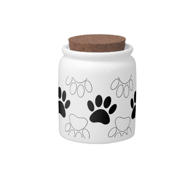 Black And White Dog Paw Print Pattern Candy Jar (Front)