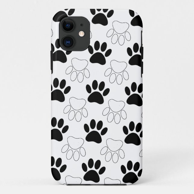 Black And White Dog Paw Print Pattern Case-Mate iPhone Case (Back)