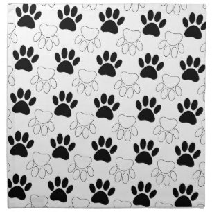 Black And White Dog Paw Print Pattern Cloth Napkin