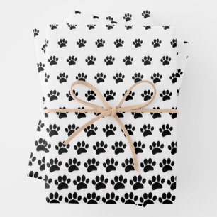 Black and White Dog Paw Print Pattern Custom Wrapping Paper Sheets