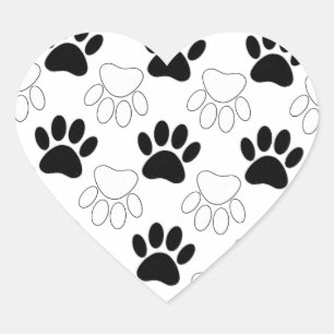 Black And White Dog Paw Print Pattern Heart Sticker