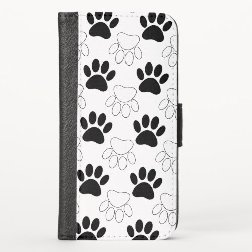 Black And White Dog Paw Print Pattern  iPhone X Wallet Case