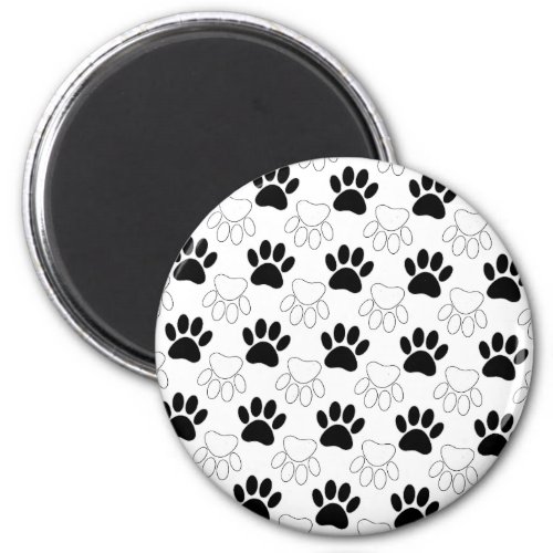 Black And White Dog Paw Print Pattern Magnet