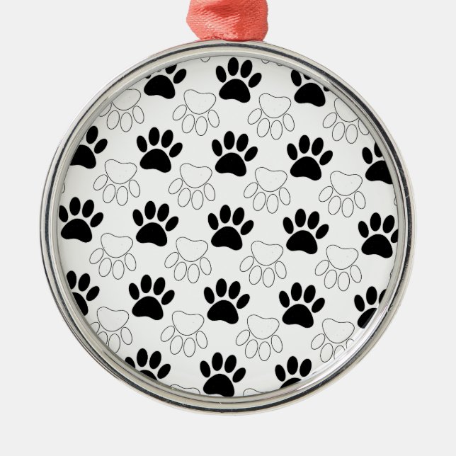 Black And White Dog Paw Print Pattern Metal Ornament (Front)