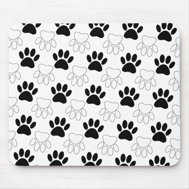 Black And White Dog Paw Print Pattern Mouse Pad (Front)