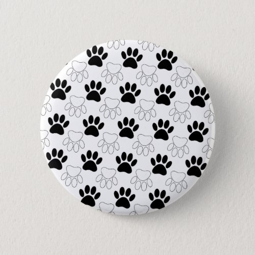 Black And White Dog Paw Print Pattern Pinback Button