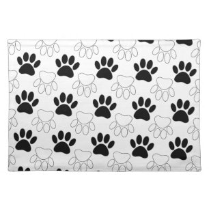 Black And White Dog Paw Print Pattern Placemat