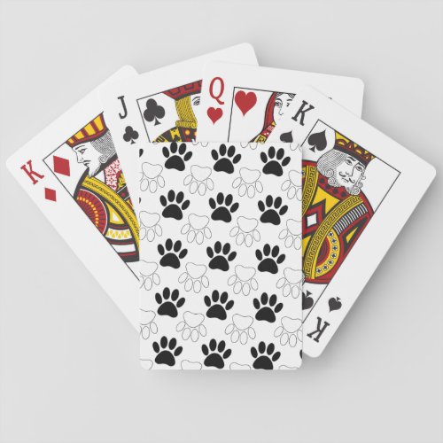 Black And White Dog Paw Print Pattern Poker Cards