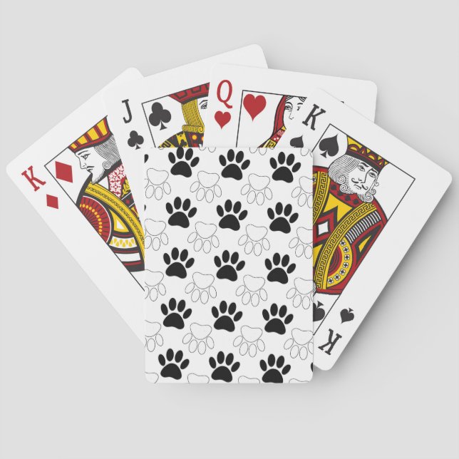 Black And White Dog Paw Print Pattern Poker Cards (Back)