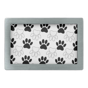 Black And White Dog Paw Print Pattern Rectangular Belt Buckle