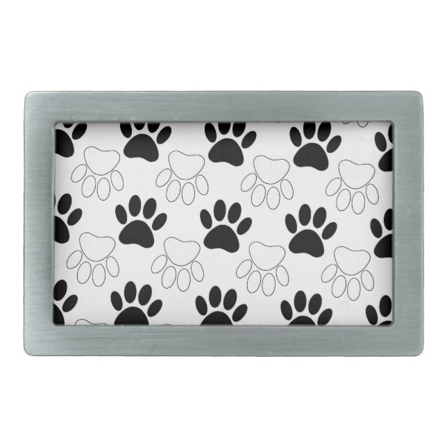 Black And White Dog Paw Print Pattern Rectangular Belt Buckle (Front)