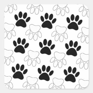 Black And White Dog Paw Print Pattern Square Sticker