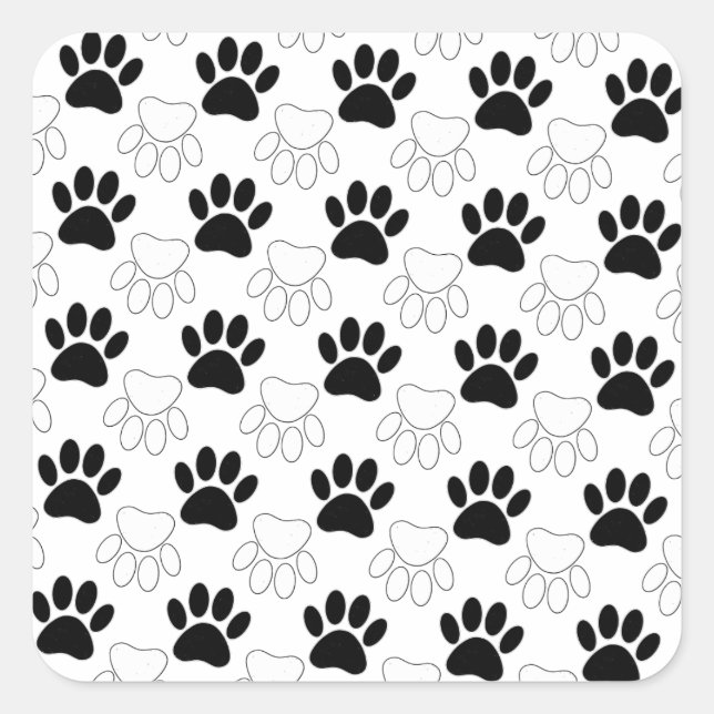 Black And White Dog Paw Print Pattern Square Sticker (Front)