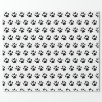 Black And White Dog Paw Print Pattern Wrapping Paper