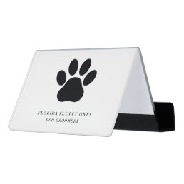 Black and White Dog Paw Print Pet Groomer Desk Business Card Holder