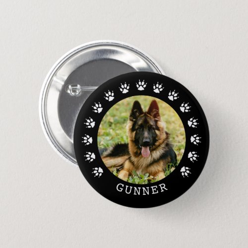 Black and White Dog Paw Prints Frame Pet Photo Button