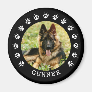 Black and White Dog Paw Prints Frame Pet Photo Magnet