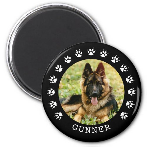 Black and White Dog Paw Prints Frame Pet Photo Magnet