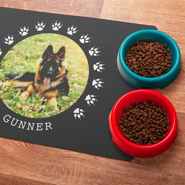 Black and White Dog Paw Prints Frame Pet Photo Placemat (Creator Uploaded)