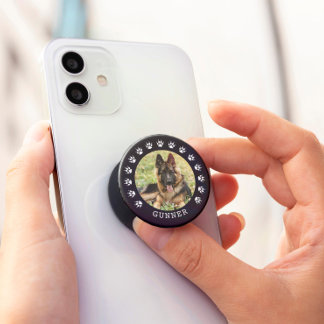 Black and White Dog Paw Prints Frame Pet Photo PopSocket