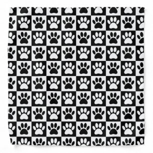 Black And White Dog Paw Prints In Squares Bandana