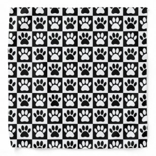 Black And White Dog Paw Prints In Squares Bandana