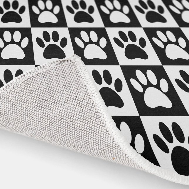 Black And White Dog Paw Prints In Squares Rug (Indoor)