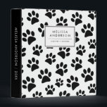 Black and White Dog Paw Prints Pattern 3 Ring Binder<br><div class="desc">Organize your taxes,  recipes,  notes and so much more with this customizable binder. It features black and white dog paw prints pattern. Personalize by adding your name and a short phrase. This black and white paw print binder will be perfect as a personalized gift.</div>
