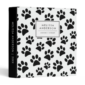 Black and White Dog Paw Prints Pattern 3 Ring Binder