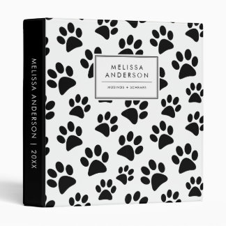 Black and White Dog Paw Prints Pattern 3 Ring Binder