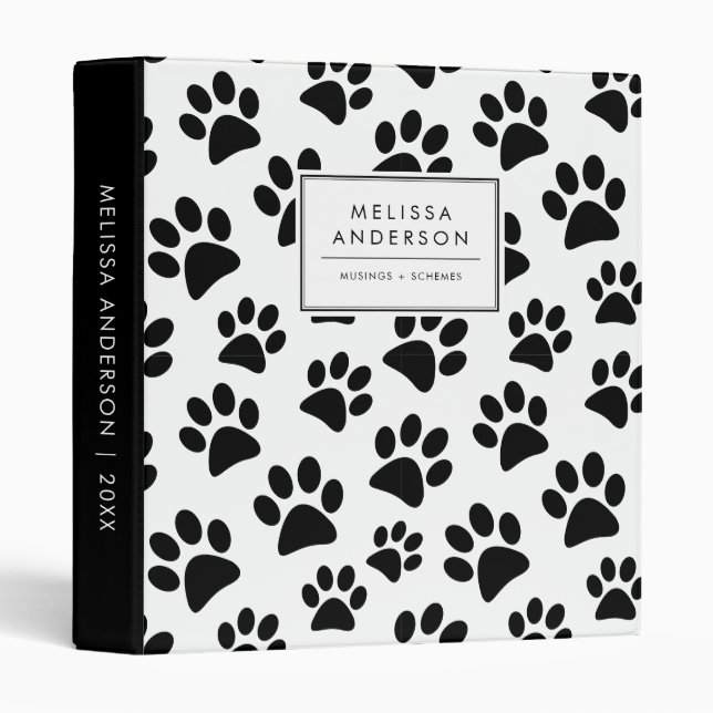Black and White Dog Paw Prints Pattern 3 Ring Binder (Front/Spine)