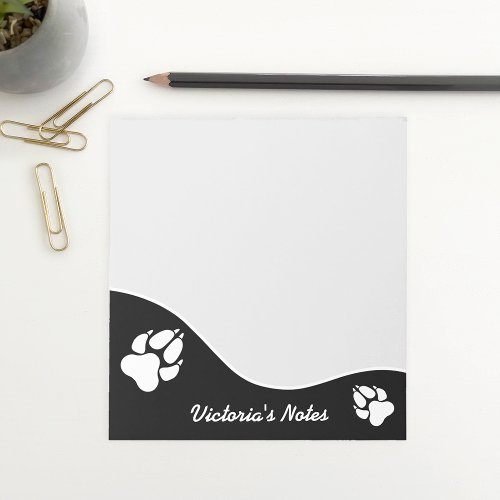Black And White Dog Paw Silhouettes  Text Notepad