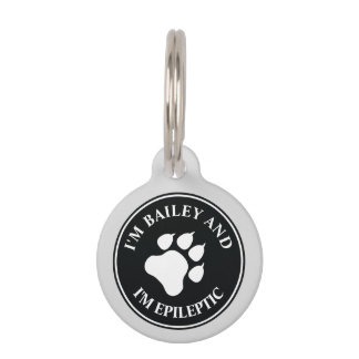 Black And White Dog Paw With Epileptic Text Pet Tag