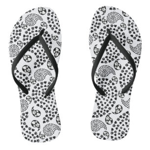 Black And White Dog Paws And Hearts Paisley Print Flip Flops
