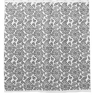 Black And White Dog Paws And Hearts Paisley Print Shower Curtain