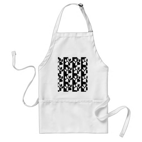 Black And White Dog Paws And Stripes Adult Apron